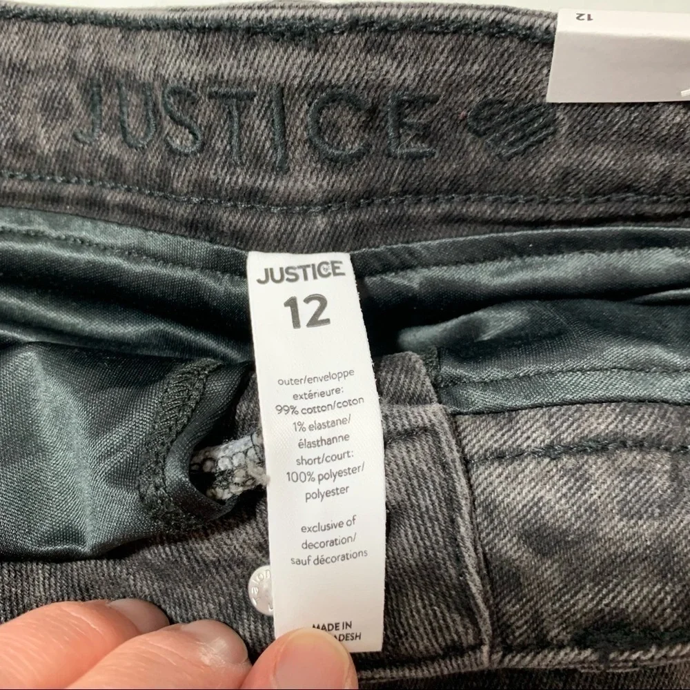 New Justice Girls Leopard Print Denim Skort size 12 Black gray BNWT